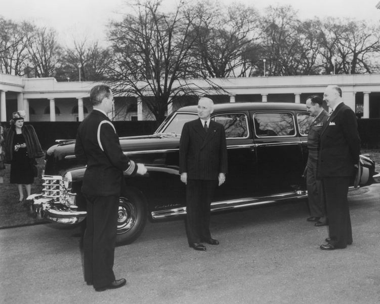 1947_President_Truman.jpg - President Harry S. Truman and a 1947 Cadillac Limousine at the White House